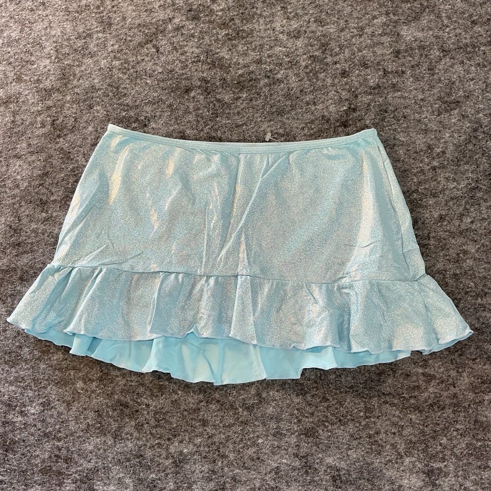 Frankie's Bikinis Sparkling Y2K  Light Blue Swim Mini Skirt Size S